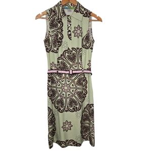 Beth Bowley Anthropologie Mint Pink 70s Floral Print Silk Blend Shirt Dress 6